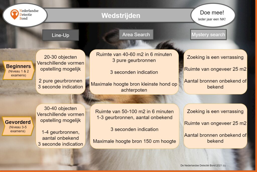 wedstrijd volgens regelemnten Nederlandse Speur en DetectieBond